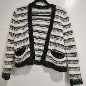 Calvin Klein Women's Fuzzy Black and White Cropped Cardigan